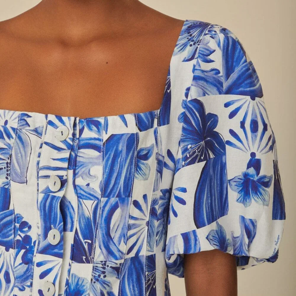 Farm Rio Garden Tiles Linen Mini Dress by Anthropologie - Picture 3 of 7